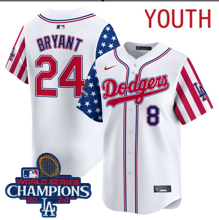 Youth MLB Los Angeles Dodgers #24 Bryant American Style white 2024 World Series Champions  Limited Jersey->youth mlb jersey->Youth Jersey